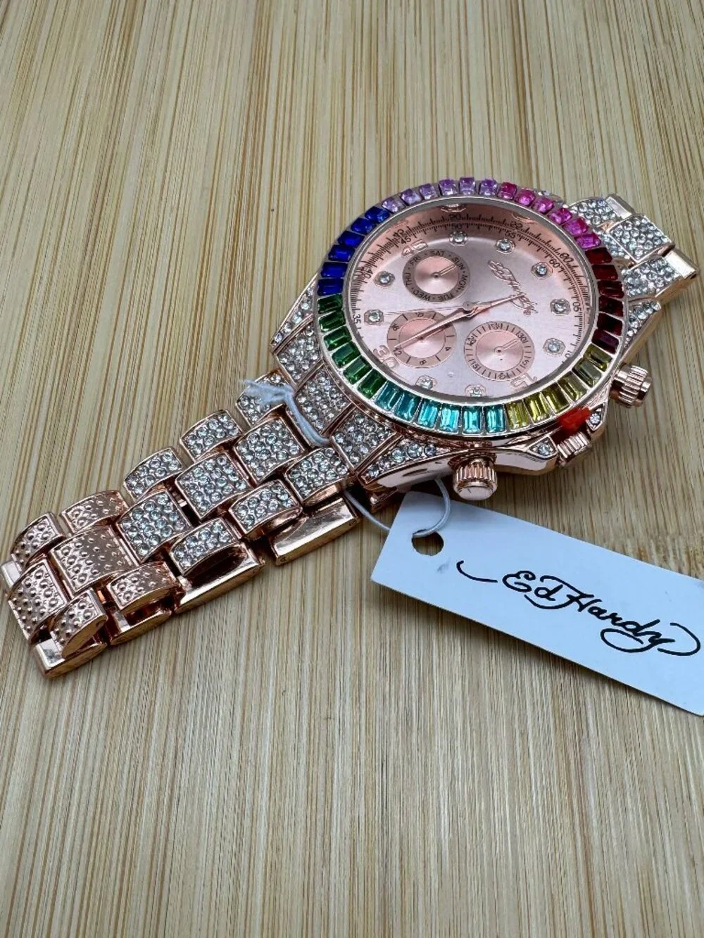 ED HARDY Ladies Metal Bracelet Analog Watch, Shiny Rose Gold, 40mm, Analog Watch